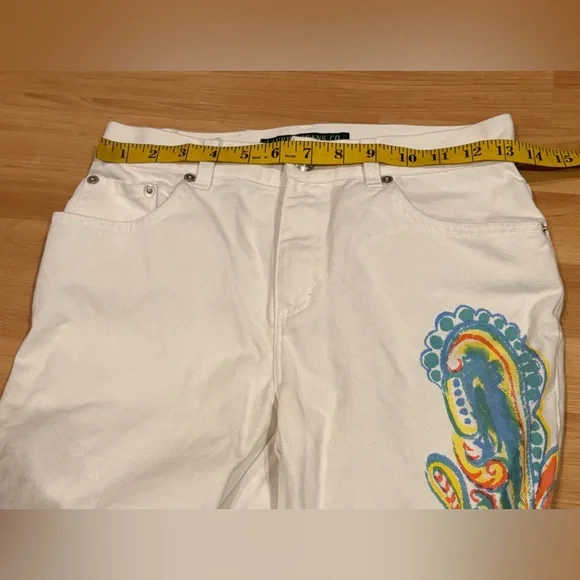 VTG Ralph Lauren White Flare Pants with Colorful Paisley Embroidery - Picture 6 of 9
